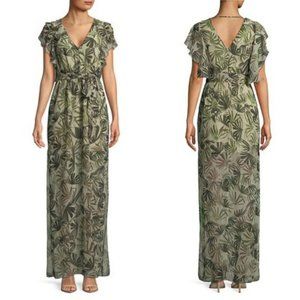 Green Palm Palm  Flutter Sleeve Maxi Dress - H by Halston - Size 2